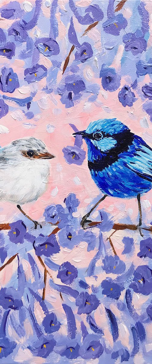 Blue Wrens in Jacaranda by Irina Redine