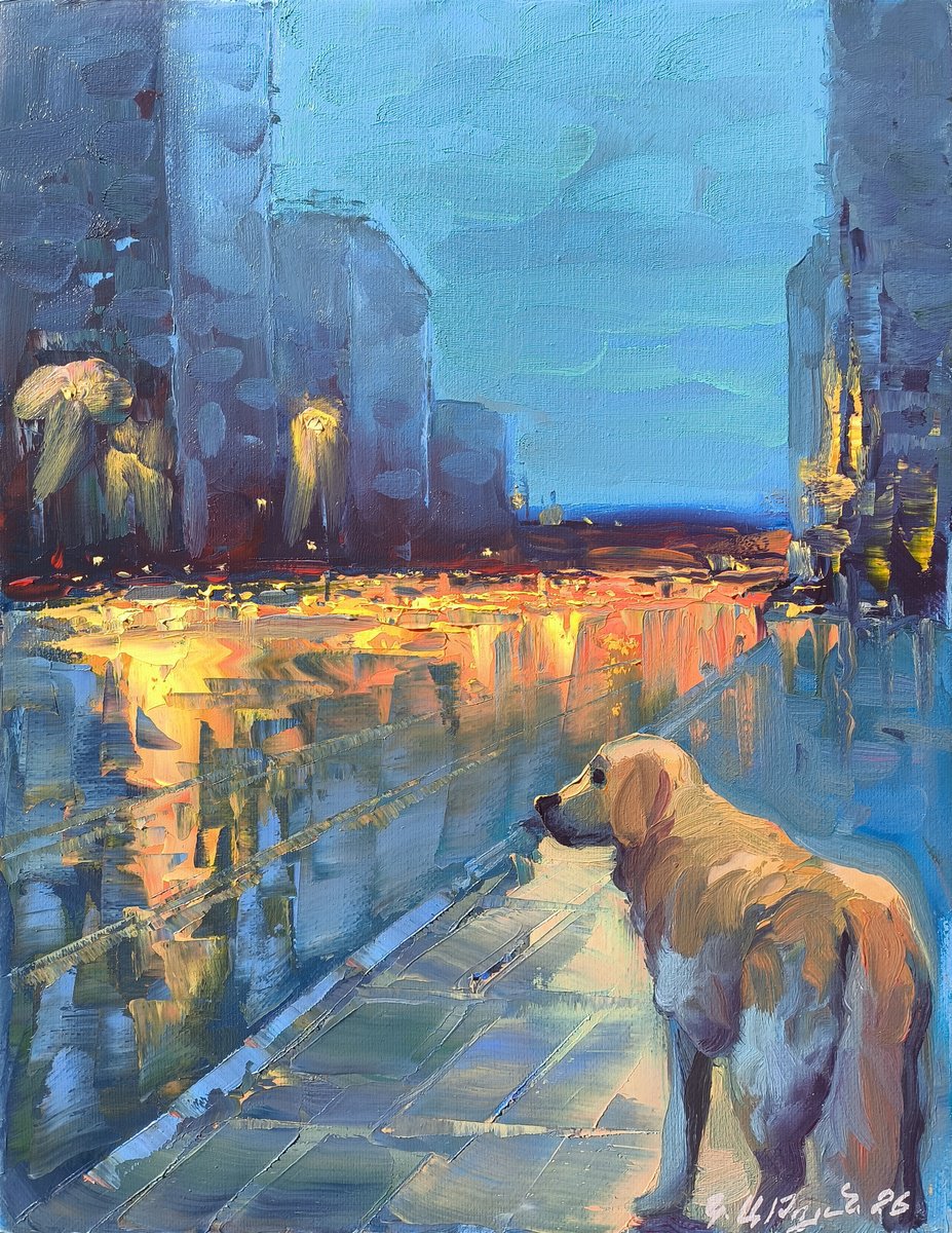 A Dog At Dusk By Kamo Atoyan, 12 X 16, Artwork For Sale On Artfinder