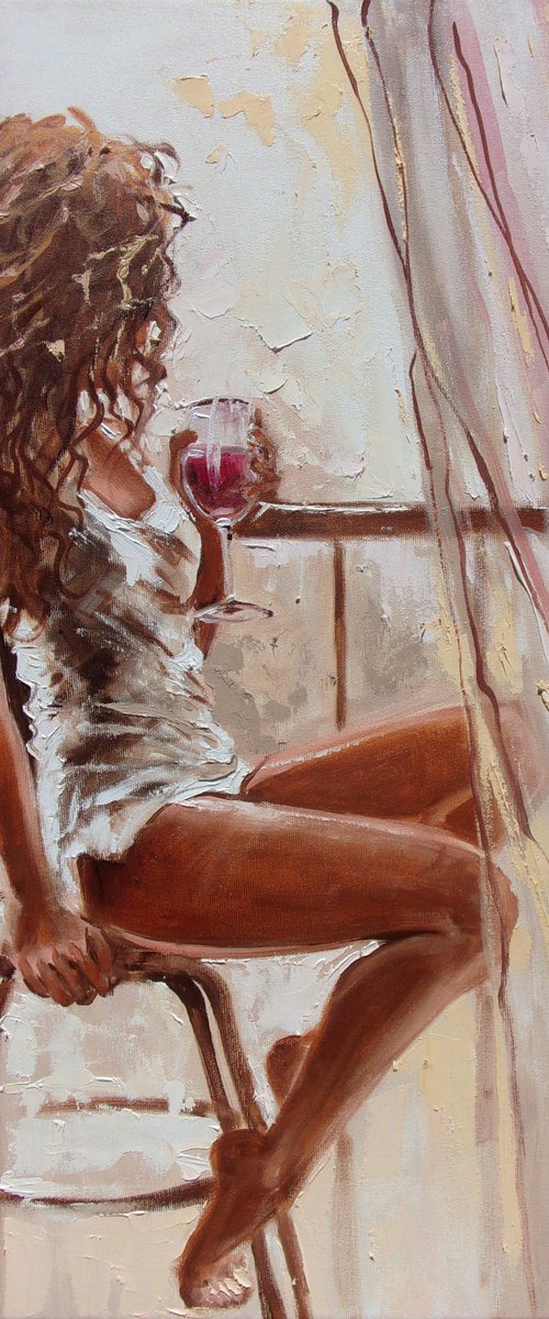 " MY DAY ...  "  red wine original painting wind romantic palette knife GIFT by Monika Luniak