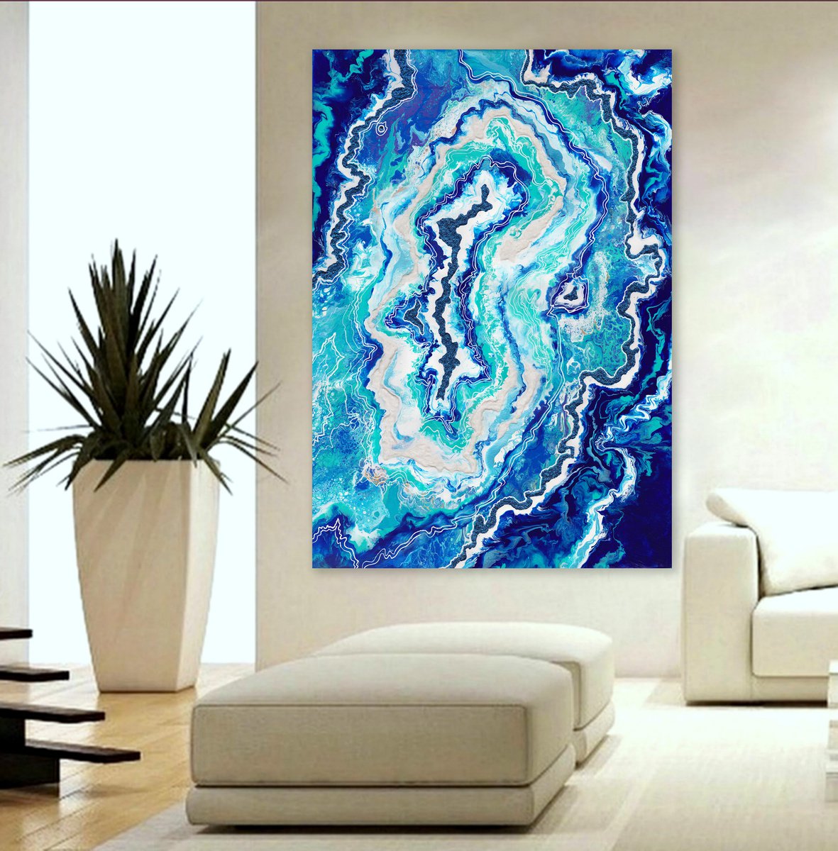 100x70cm. /Geode. Blue Amethyst. Marble Art. Geode wall art.Acrylic mixed- media painting by Alexandra Dobreikin