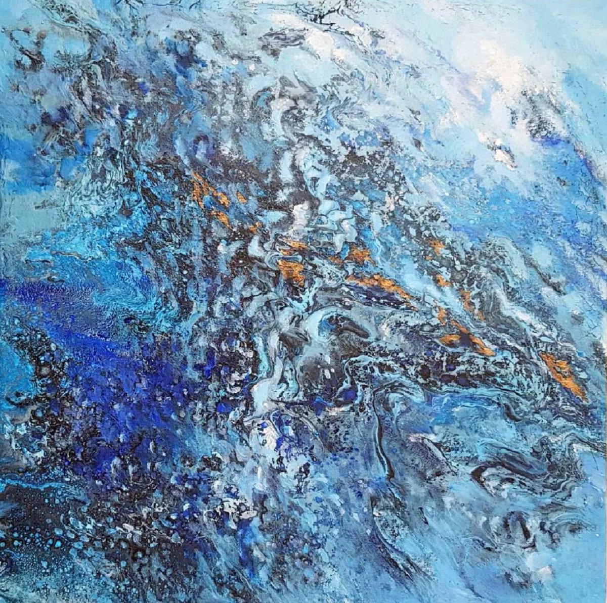 Expressive Abstract Acrylic Painting By Olga Lomax, 20 X 20", Blue Infinity. Painting, Original Artwork