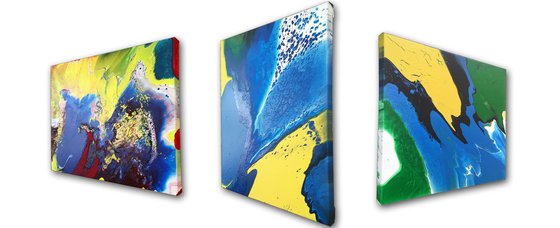 "Cold Fusion Series" - Original Triptych, Abstract PMS Acrylic Paintings Series - 56" x 20"