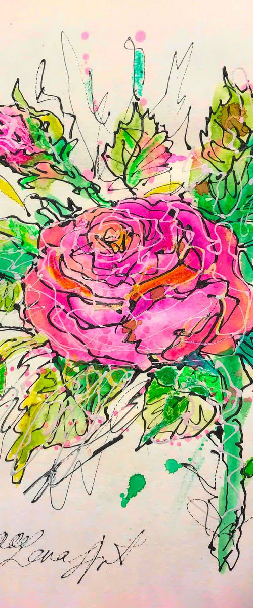 Rose Original Painting 12"x9" by OLena Art by Lena Owens at OLena Art