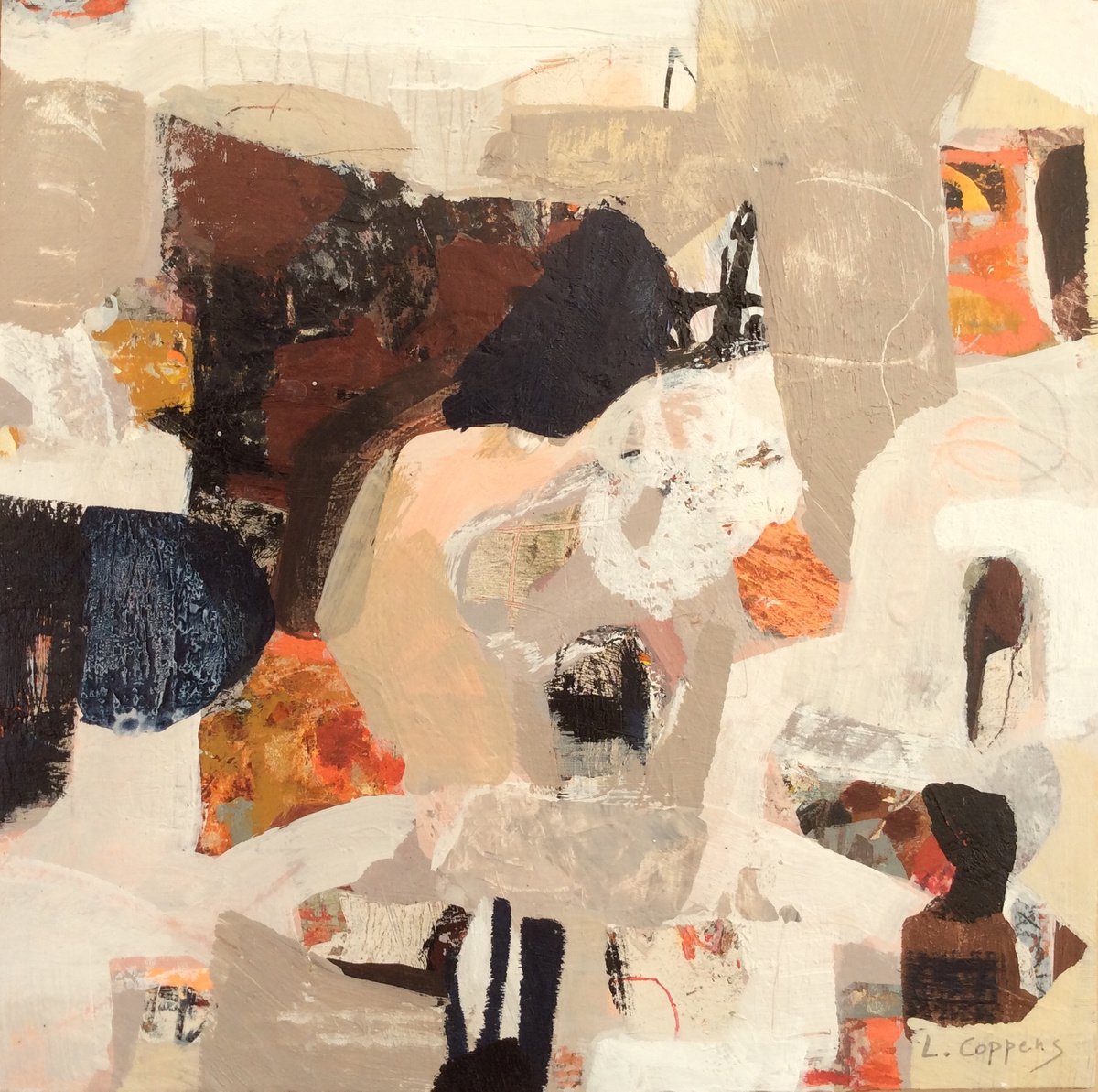 Abstract Cityscapes Acrylic Painting By Linda Coppens, 12 X 12", Haikyo Xv, Original Artwork