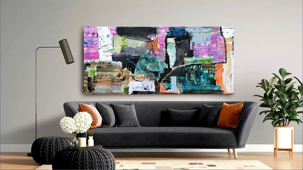 Organic Abstract Acrylic Painting By Sergiy Dekalyuk, 81 X 35", Landscape Designer, Original Artwork