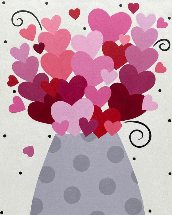 Pink Heart Bouquet with Polka Dot Vase