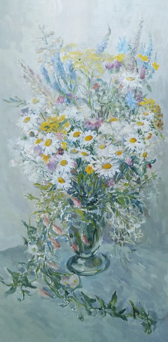 Bouquet of wild flowers. Original oil painting 2021