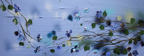 “Blue Spring” textured floral artwork
