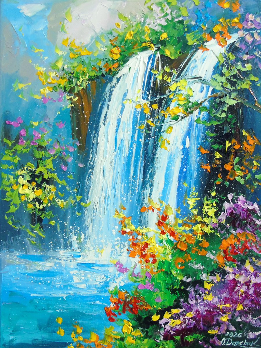 Summer Waterfall By Olha Darchuk, 12 X 16, Artwork For Sale On Artfinder
