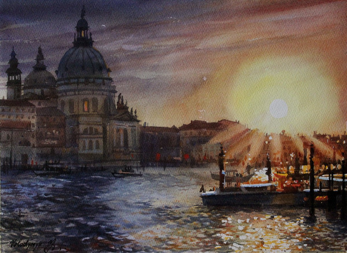Illustrative Landscape Watercolour By Volodymyr Melnychuk, 15 X 11", Venice #3, Original Artwork