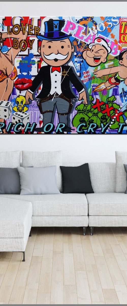 Get Rich 190cm x 100cm Monopoly Man Textured Urban Pop Art by Franko