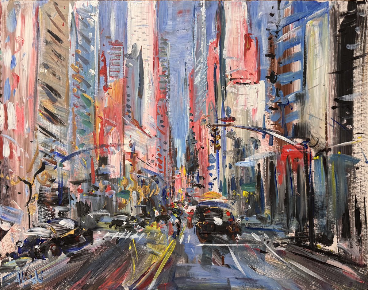 Impressionistic Landscape Acrylic Painting By Altin Furxhi, 35 X 28, Dynamics Of Awakening City, Original Artwork