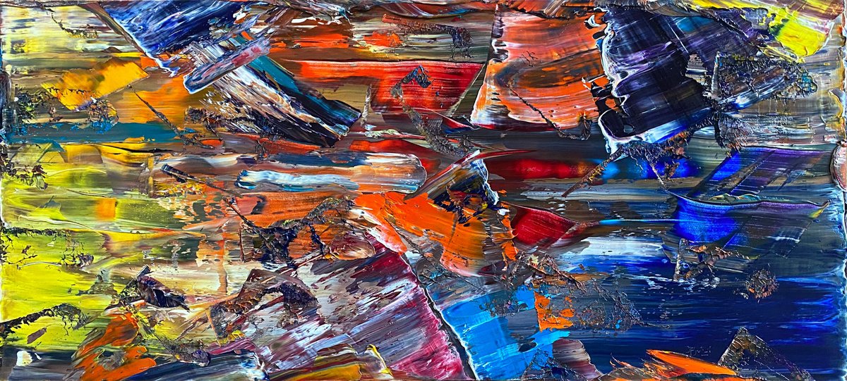 Expressive Abstract Oil Painting By Preston M. Smith (Pms), 41 X 18", "Flow State", Original Artwork