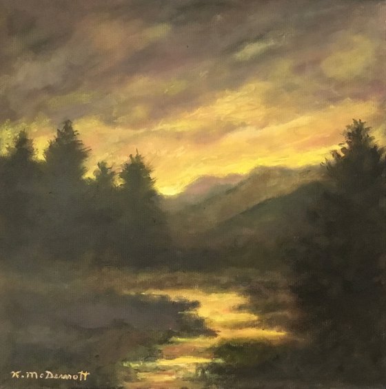 Night Mood by K. McDermott - oil 10X10 canvas (SOLD)