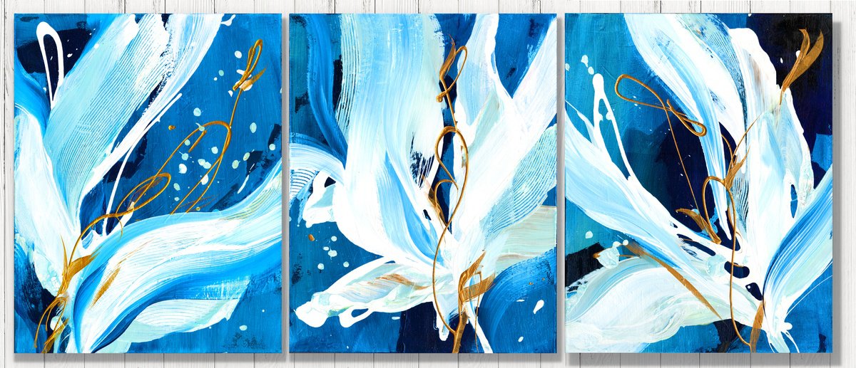 Abstract Botanical Acrylic Painting By Kathy Morton Stanion, 48 X 20", Angelic Magic, Original Artwork