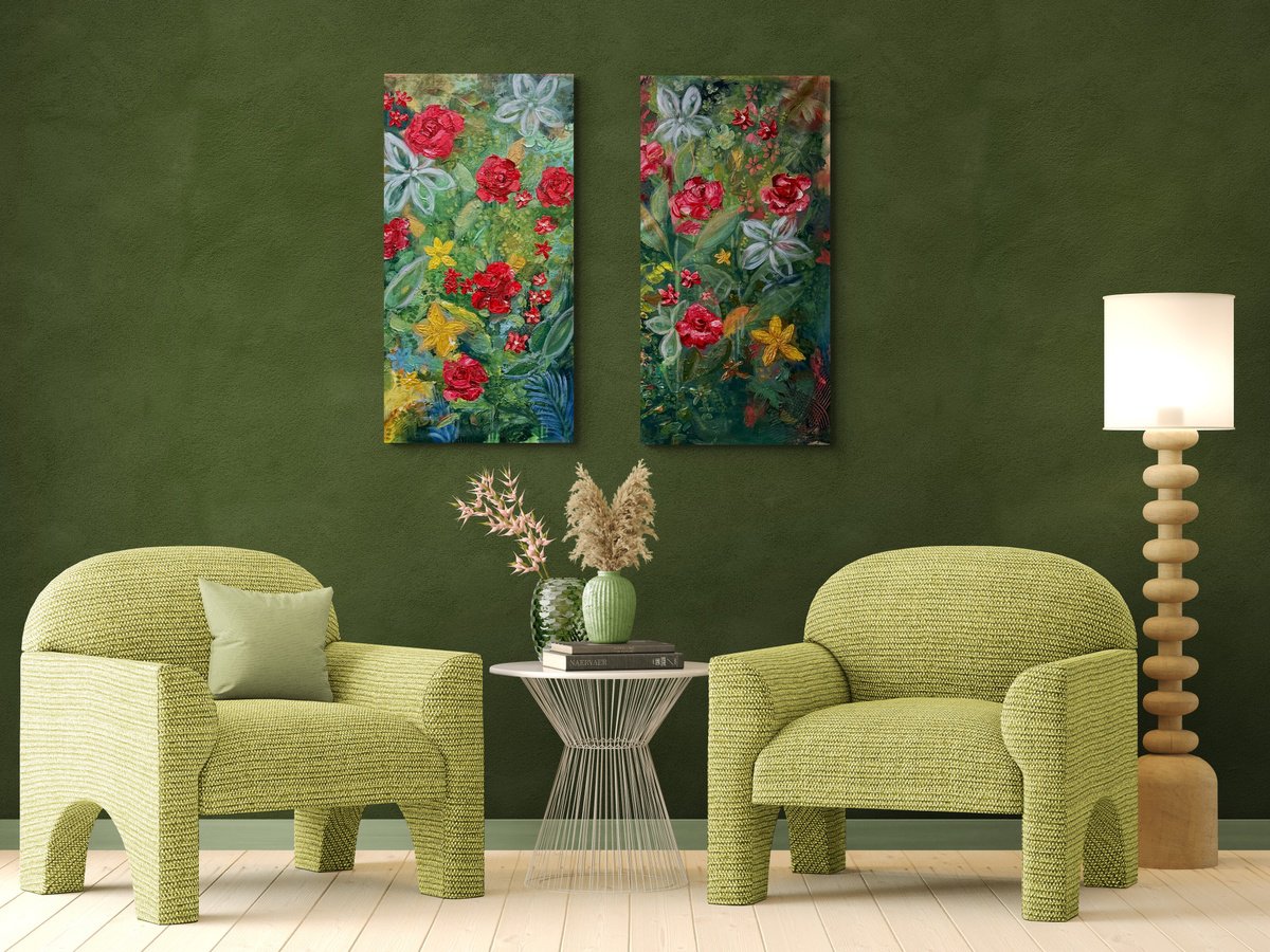 Verdant Garden By Emma Sian Pritchard, 18 X 36, Artwork For Sale On Artfinder
