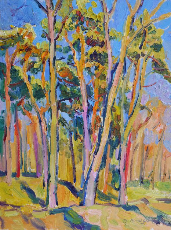 Autumn trees in a park (plein air, original oil painting)