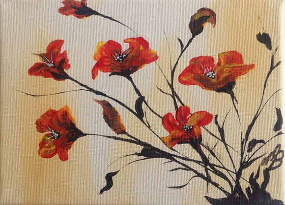 Poppies on a mini canvas