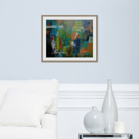 Dark Light, original abstract painting, modern art, ready to hang 60x50 cm, oil canvas