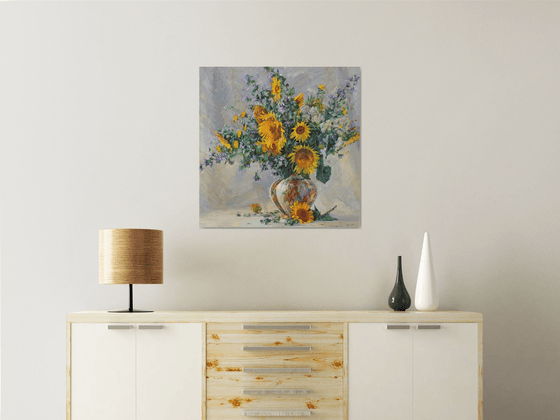 Sunflowers in an antique vase