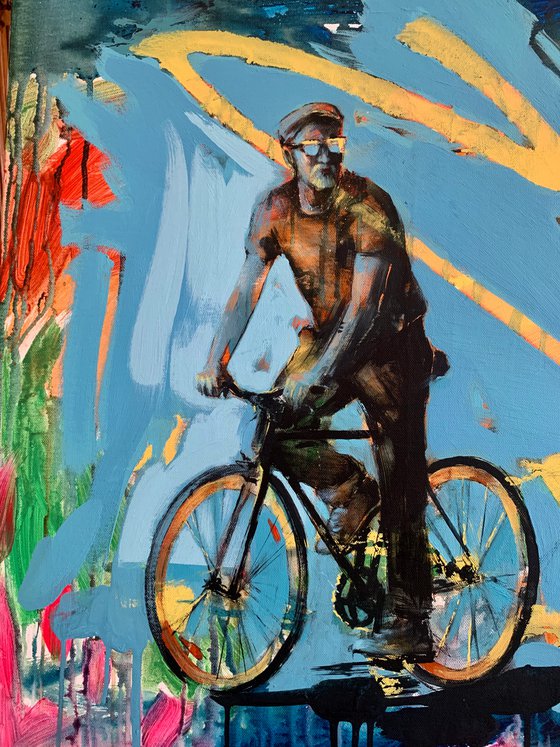 Bright painting - "Ukrainian cyclist" - Urban Art - Pop Art - Bicycle - Street Art