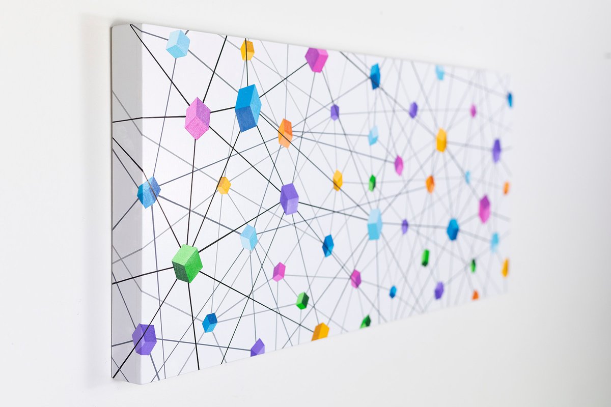 Geometric Abstract Acrylic Painting By George Koutsouris, 28 X 12, Cubework, Original Artwork