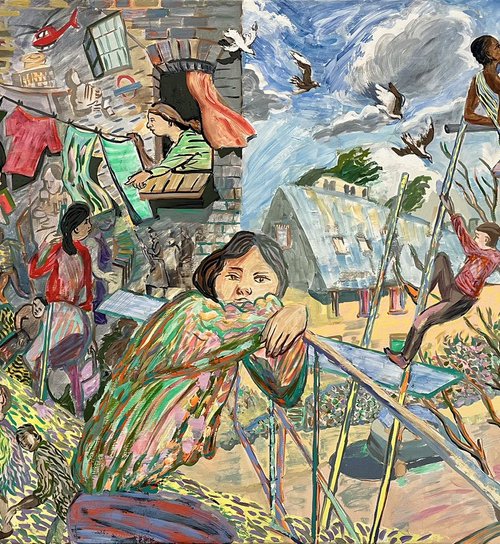 Painting the mural by Frank Creber