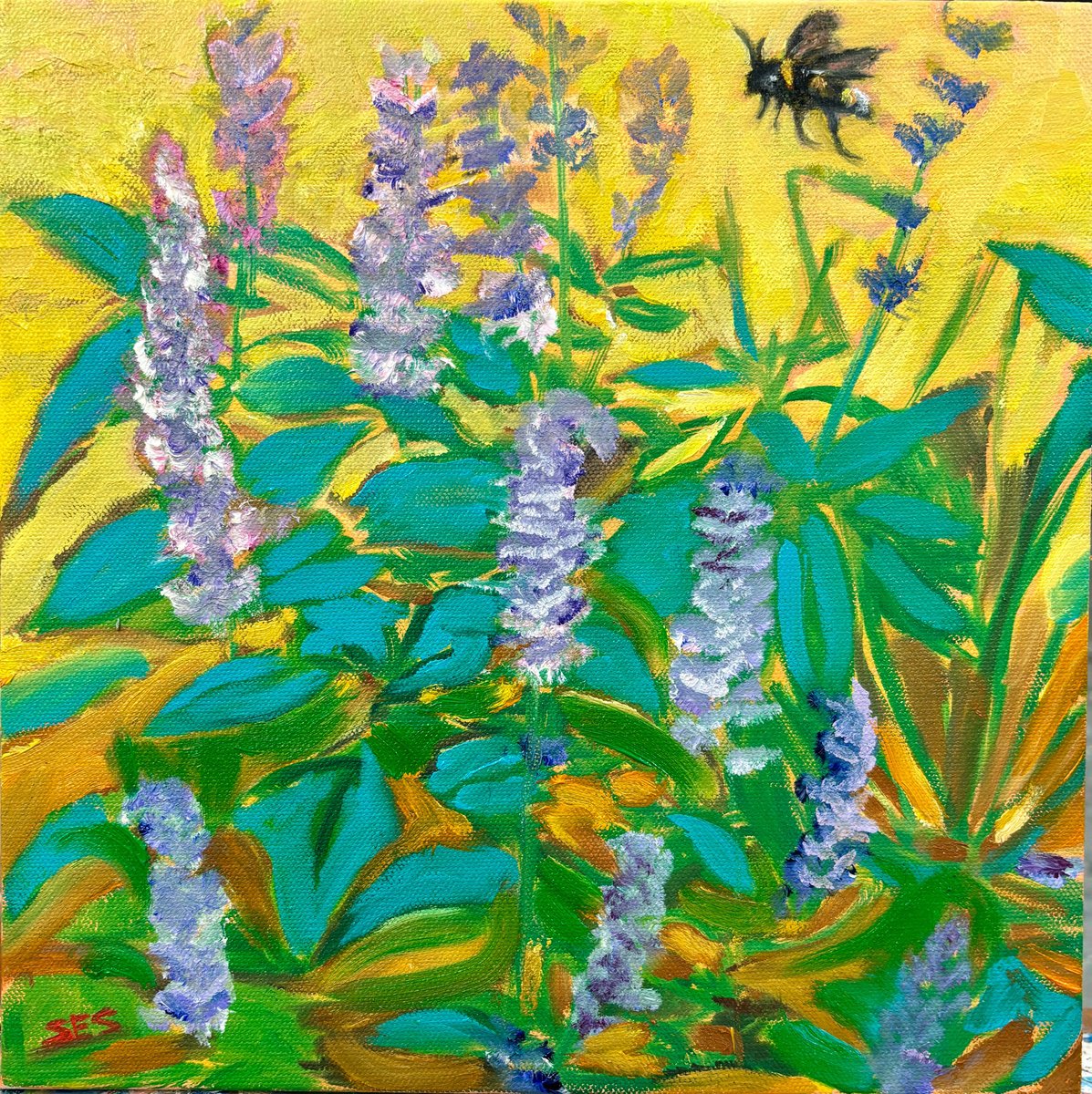 Expressive Botanical Oil Painting By Susan Stewart, 12 X 12", "Flowers", Original Artwork