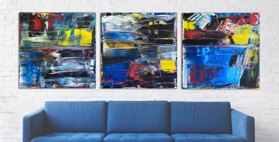 "Catharsis" - Save As A Series - Original Large PMS Abstract Acrylic Painting Triptych on Artist-Stretched Canvas - 108" x 36"