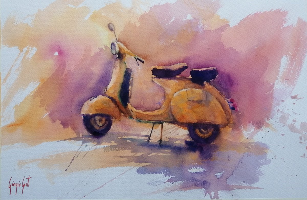 Impressionistic Watercolour , Vespa 10 By Giorgio Gosti, 21 X 14, Artwork For Sale On Artfinder