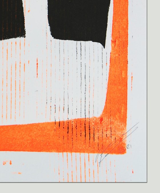 Abstract Family Portrait  - Art on paper - Neon Orange & Black - (A2-42cmx59,4cm) 06J