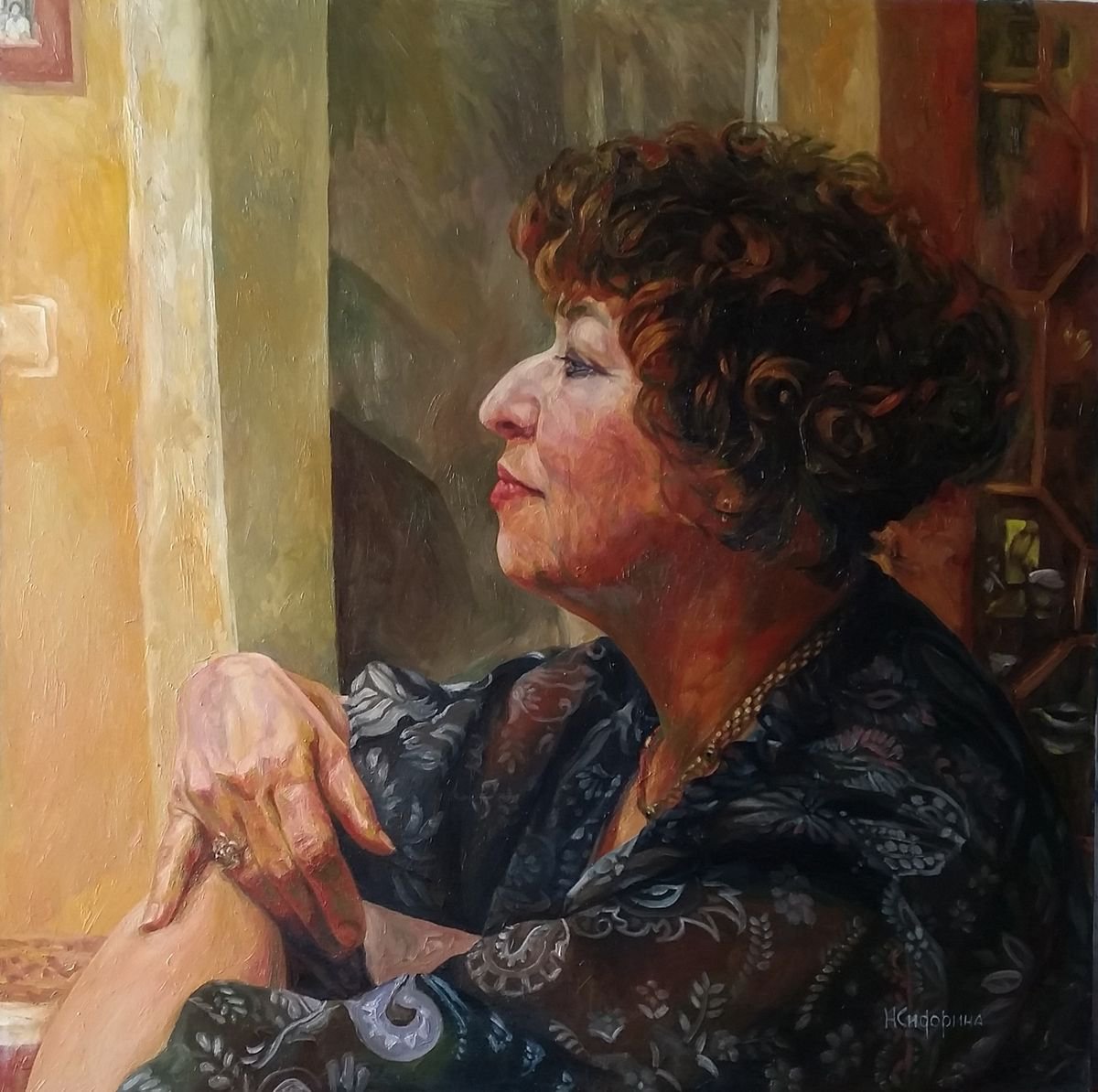 Impressionistic Portrait Oil Painting By Natalia Sidorina, 31 X 31", Subtle Model, Original Artwork