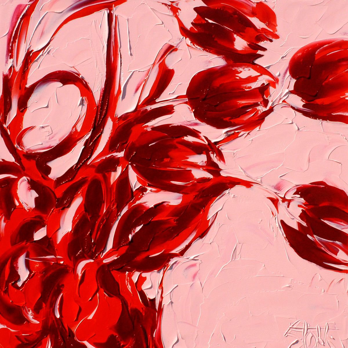 Red Tulips On Pink By Bill Stone, 30 X 30, Artwork For Sale On Artfinder
