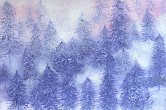 Pink Misty Pine Forest Trees