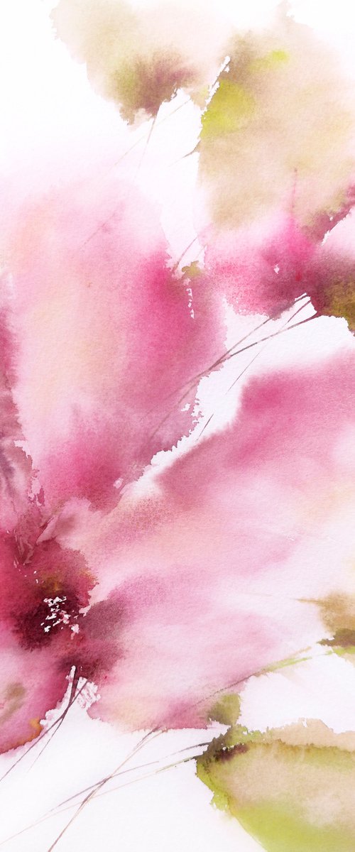 Pink flower painting "Sakura blossom" by Olga Grigo