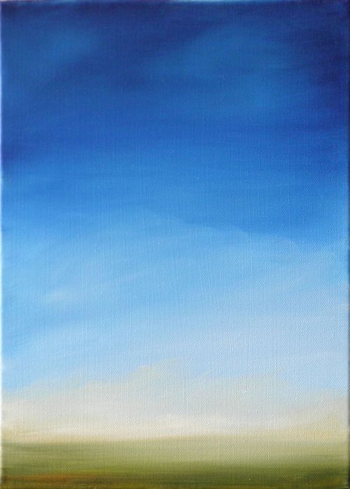 "Sky" - oil landscape minimalistic blue and green Horizon modern countryside countryscape distance emotion serenity calm quiet zen meditative abstracte by Fabienne Monestier