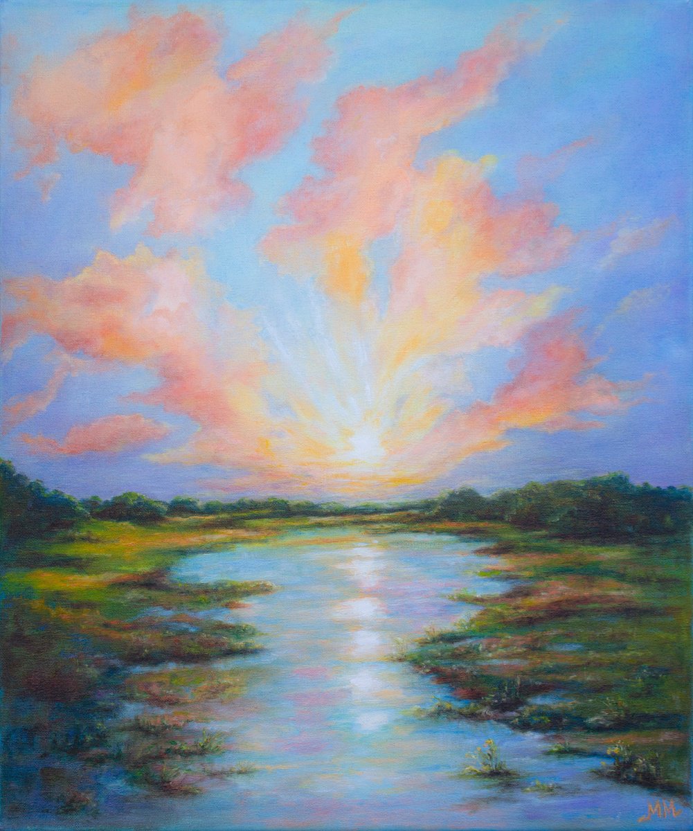 Expressive Landscape Oil Painting By Mila Moroko, 20 X 24", Valley Sunrise 1, Original Artwork