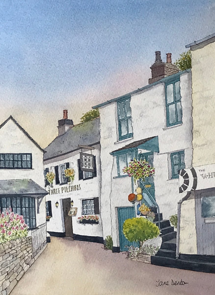 Impressionistic Landscape Watercolour By Jane Denton, 9 X 13, Polperro - The Three Pilchards, Original Artwork