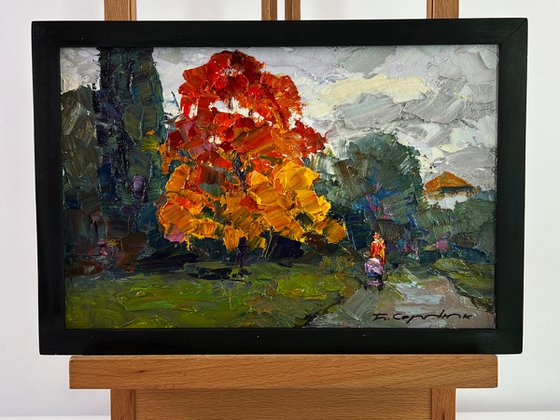 Autumn Park in Cloudy Weather