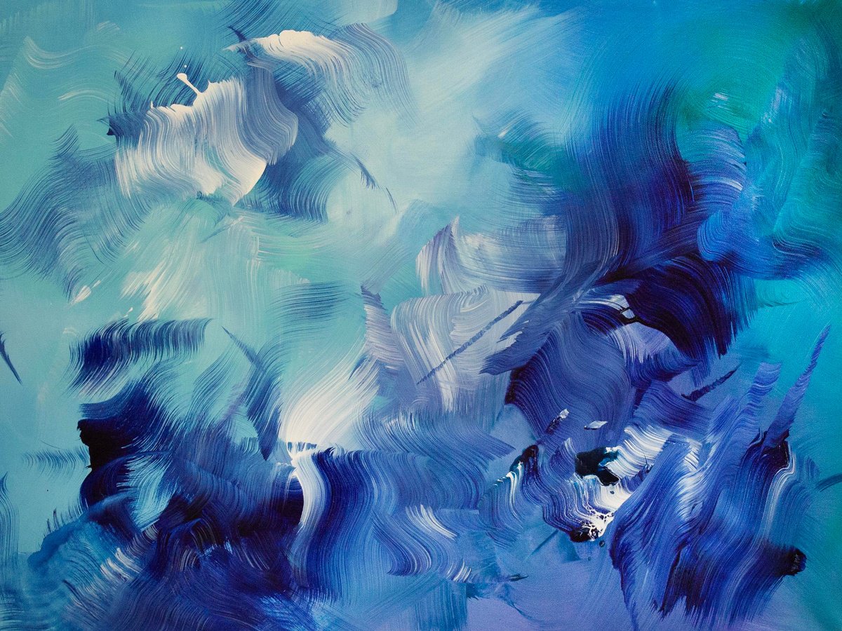 Abstract Landscape Acrylic Painting By Paresh Nrshinga Frsa, 36 X 27", Blue Awakening, Original Artwork