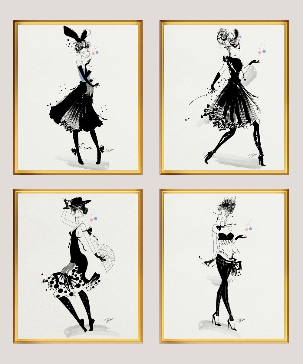 Dancers - Drawings - Set of 4 Artworks - Fashion Illustration by Artemisia