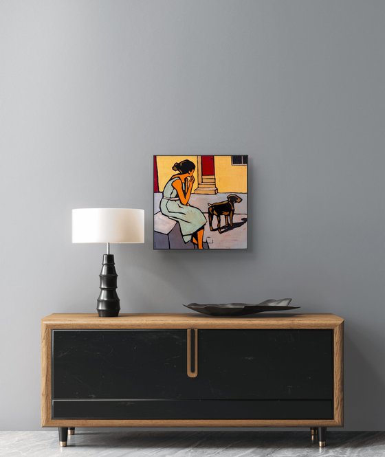 Spying on Neighbors — 16x16in Original Art