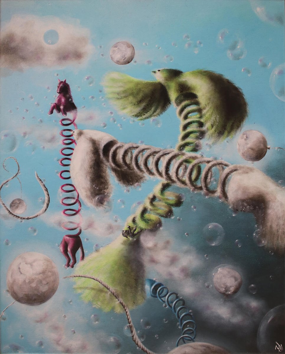 Surrealistic Animal Oil Painting By Vanessa T Stefanova, 16 X 20", Spring Hood, Original Artwork