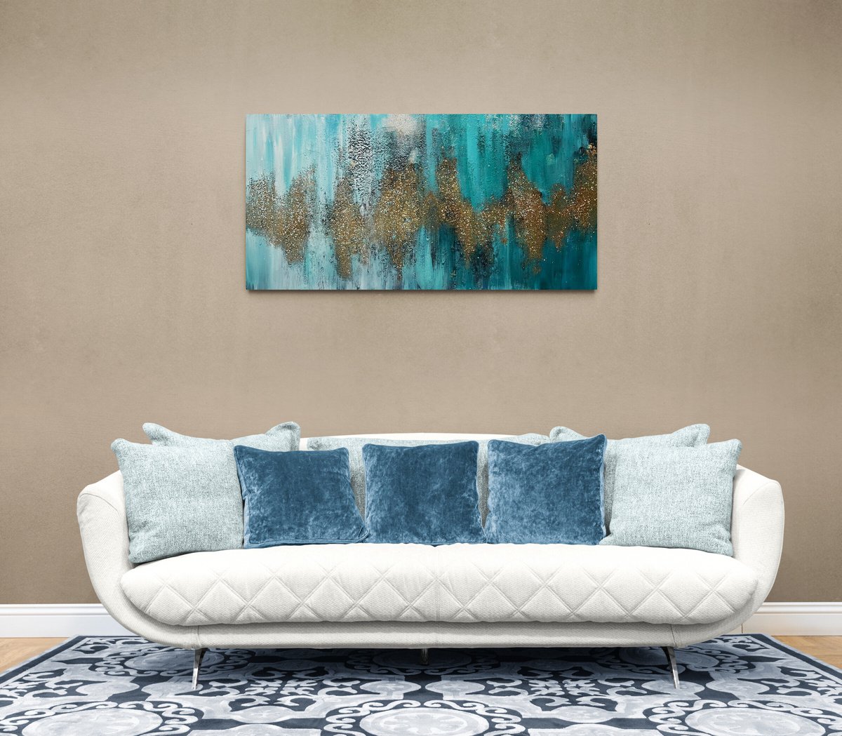 Turquoise and gold abstract by Henrieta Angel