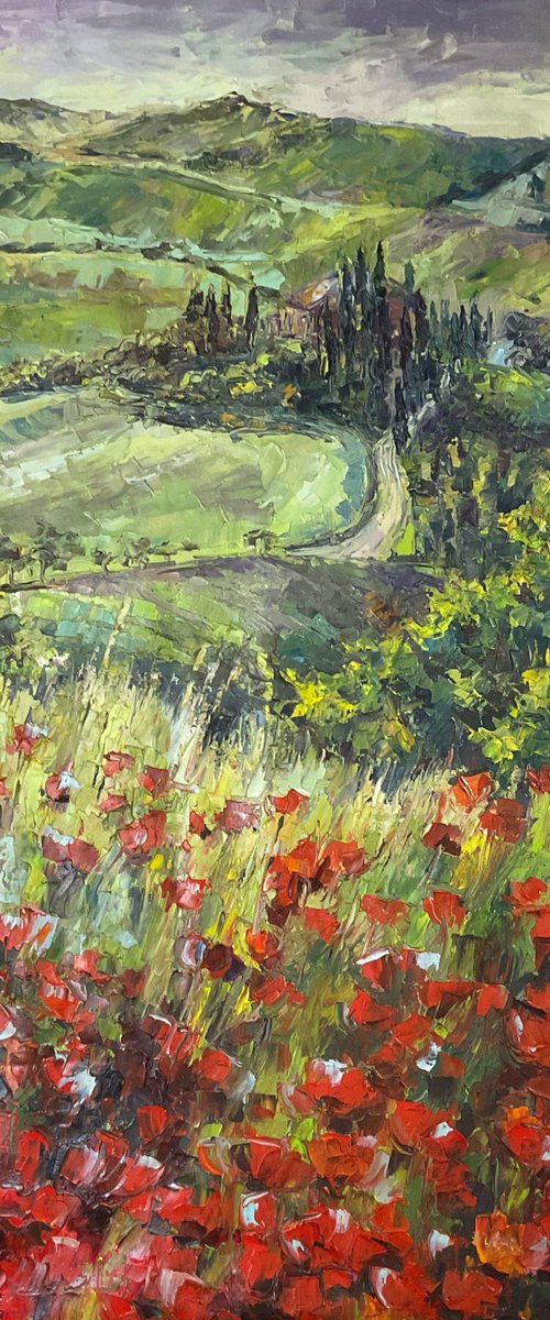 "Poppies of Tuscany. Before the rain." by Mariia Hyhar