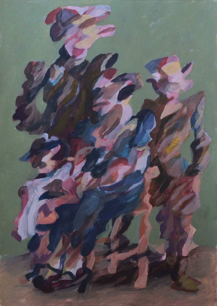 Expressive Portrait Acrylic Painting By Martin Singer, 12 X 16", Family Portrait #28, Original Artwork