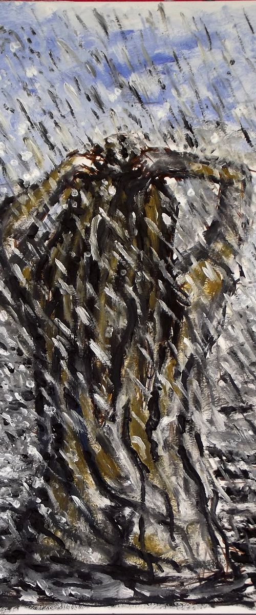 RAINY LAKE GIRL , THE BATH - Thick oil painting - 29.5x42 cm by Wadih Maalouf