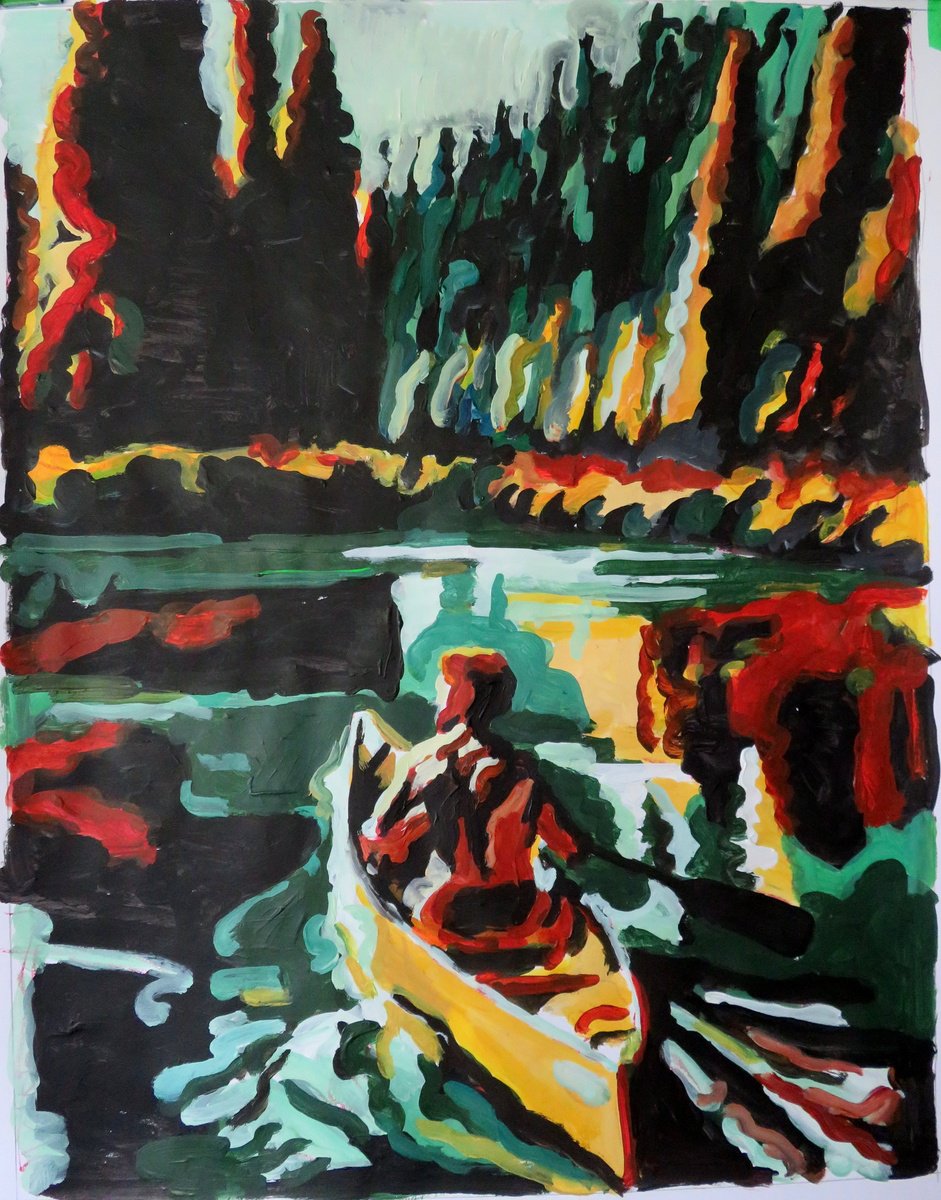 Impressionistic Landscape Acrylic Painting By Stephen Abela, 22 X 28", Canoe Paddle, Original Artwork