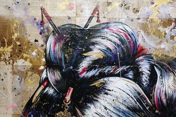 Shizukesa 120cm x 120cm Geisha Book Page Textured Abstract Realism Art