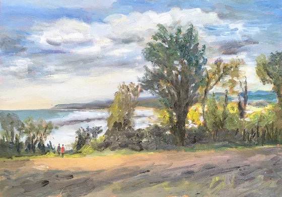 Trees at Pegwell Bay - plein air oil painting